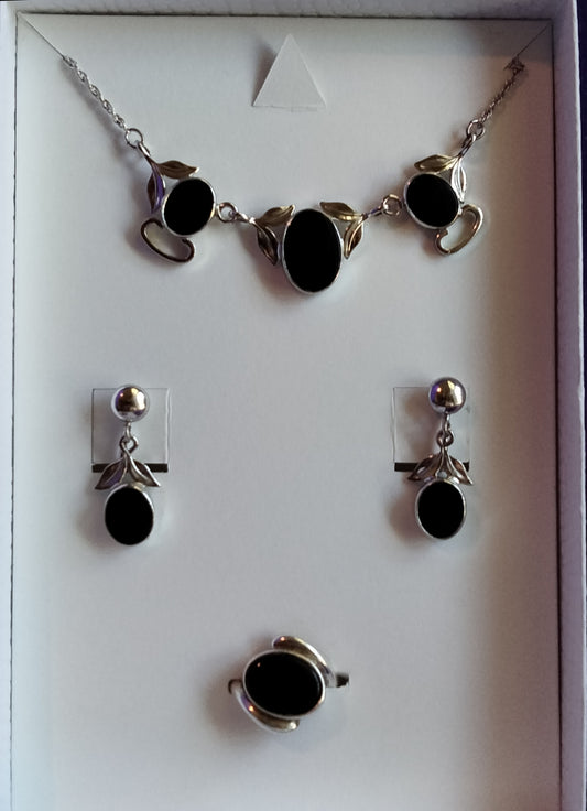 Curtis Curtman Vintage Onyx 925 Necklace, Earrings and Ring