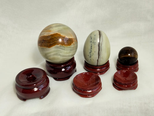 Sphere/Egg-Shaped Stone Wood Stand - 3/8" X 1-1/8' round