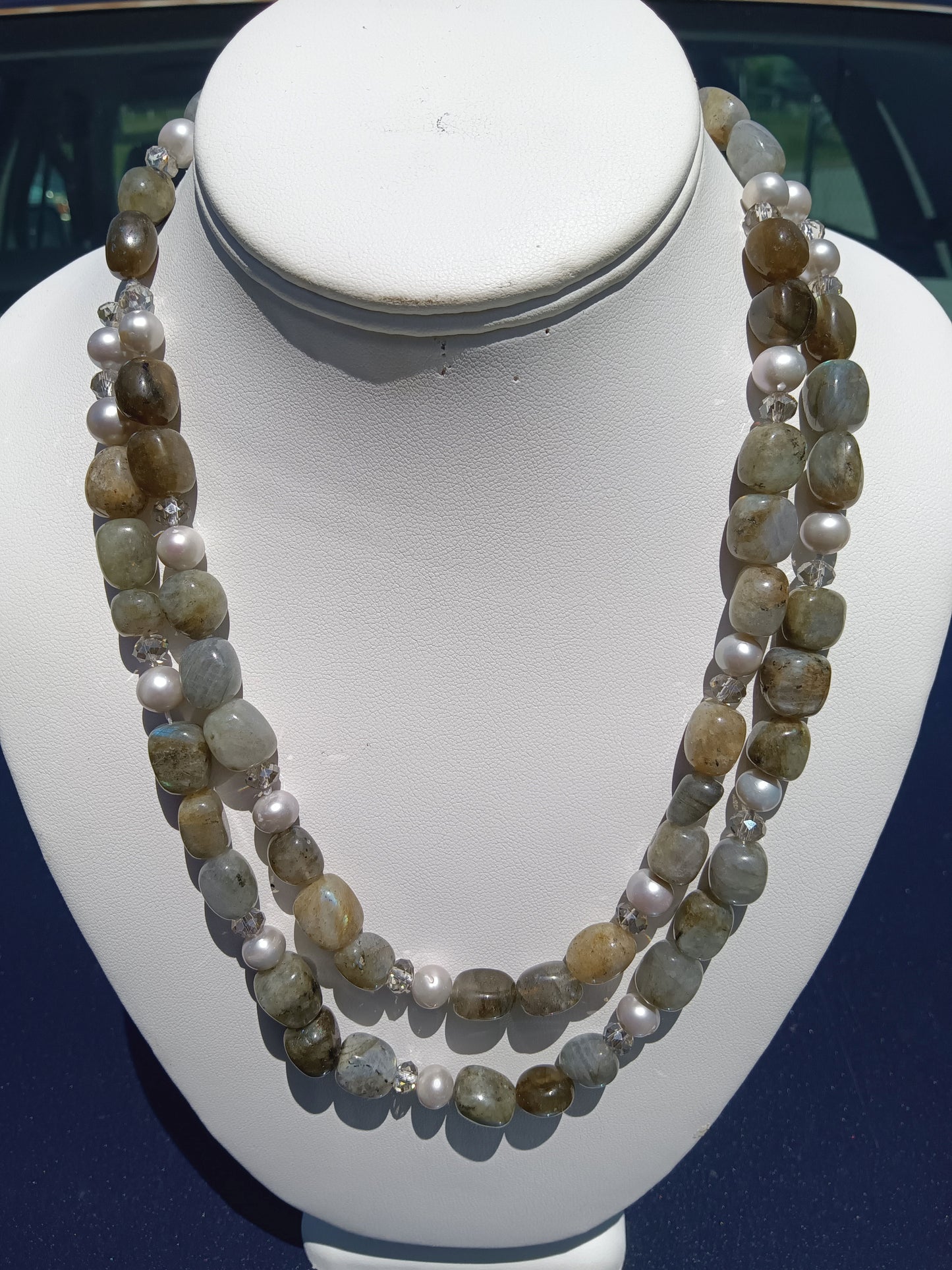 Labradorite, Natural Sea Pearl, Crystal Necklace