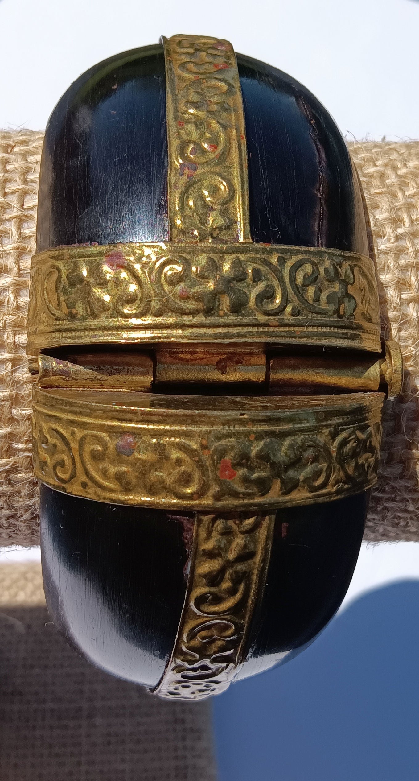 Vintage Bracelet 70s Boho statement Bangle Artisan Horn Repousse Metal hinged