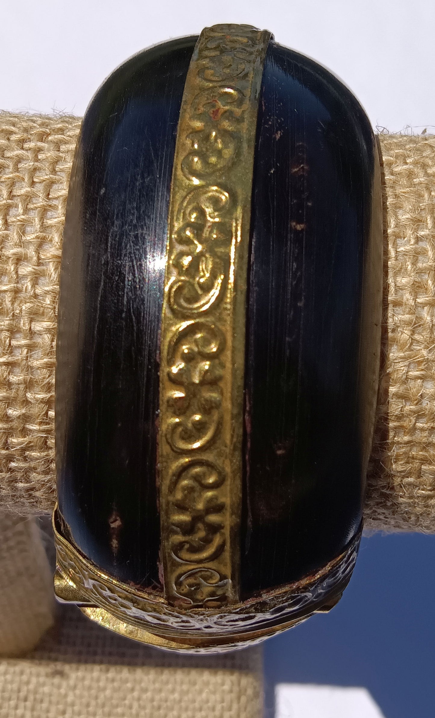 Vintage Bracelet 70s Boho statement Bangle Artisan Horn Repousse Metal hinged