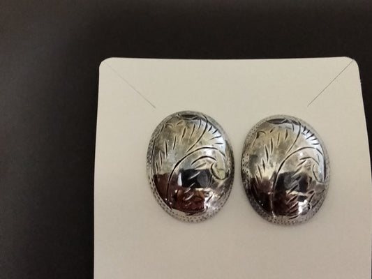 Southwestern Etched Sterling Oval Button Earrings