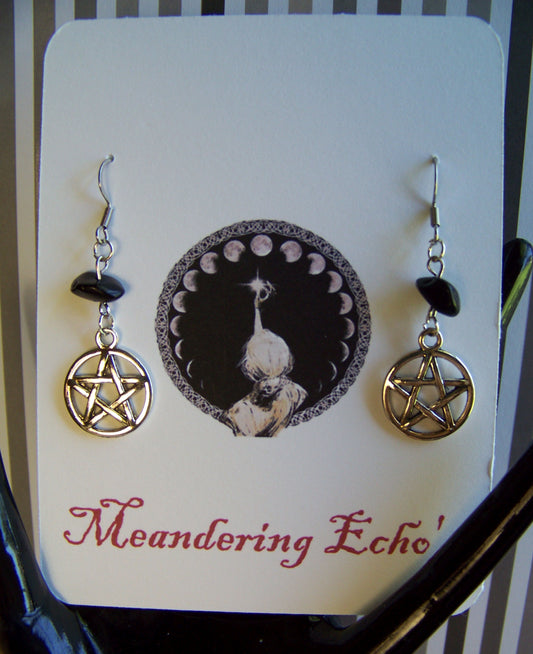 Pentacle Obsidian Earrings