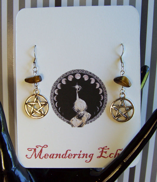 Pentacle Tiger's Eye Earrings